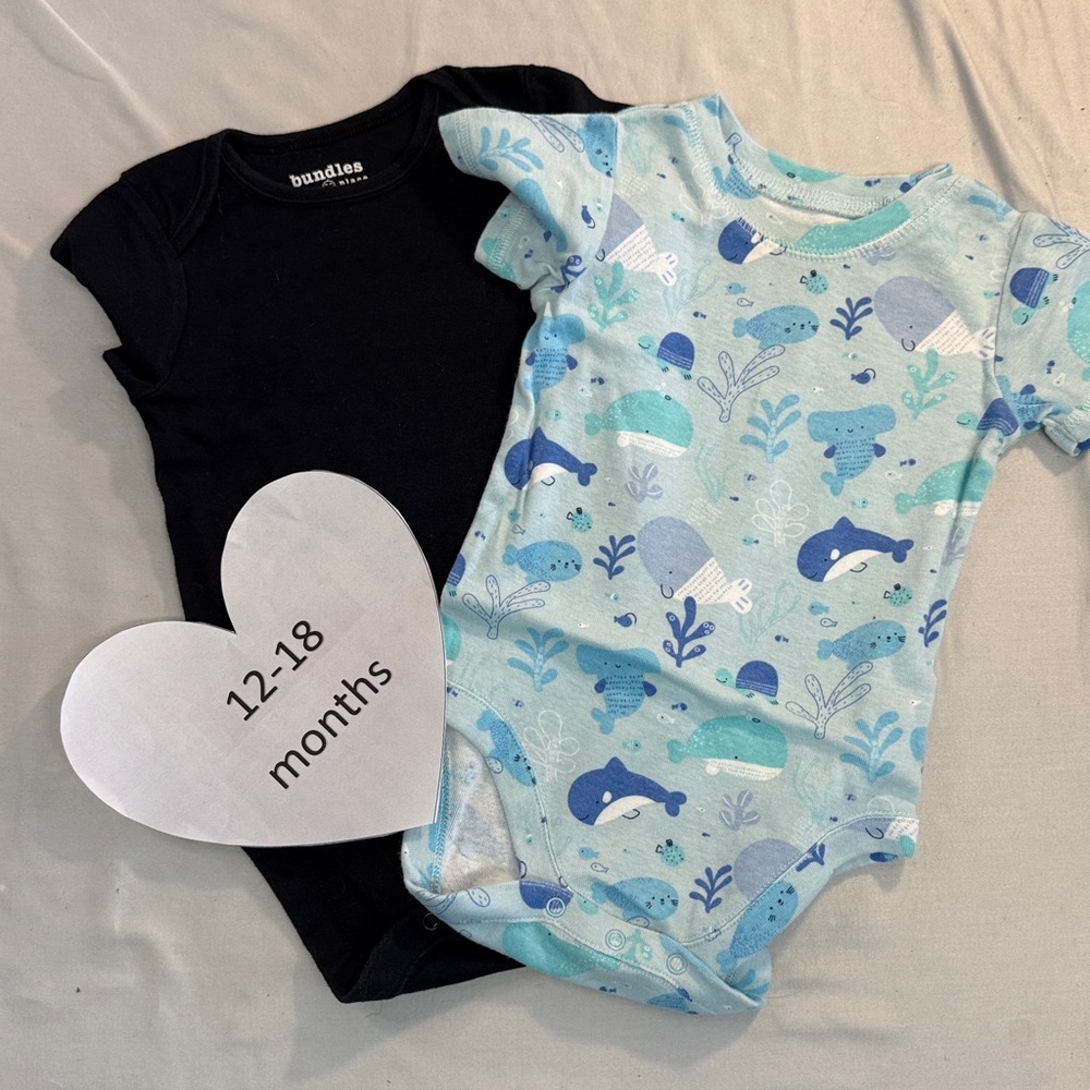 bundles - pair of Kids Bodysuits/onesies - Blue Whale Print and Solid Black